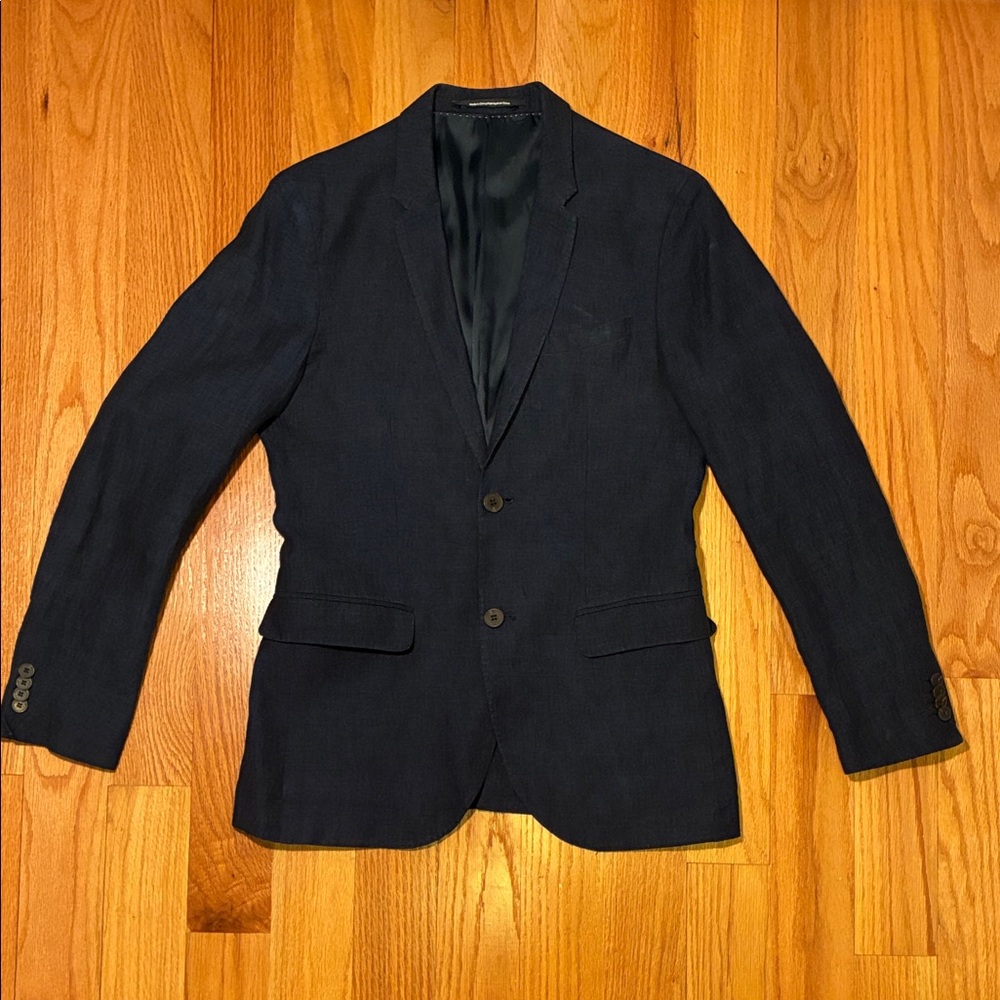 H&M Dark Blue Men's 2-piece Linen Suit (36R jacket, 30R slacks)